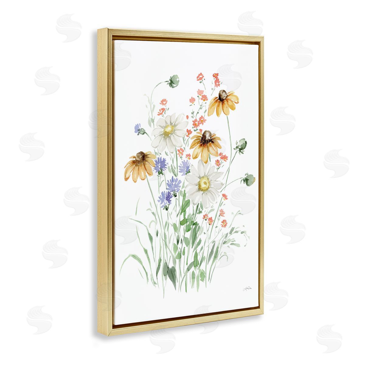 Summer Garden Blooms Gold Floating Frame Canvas Wall Art, Home Decor by Katrina Pete