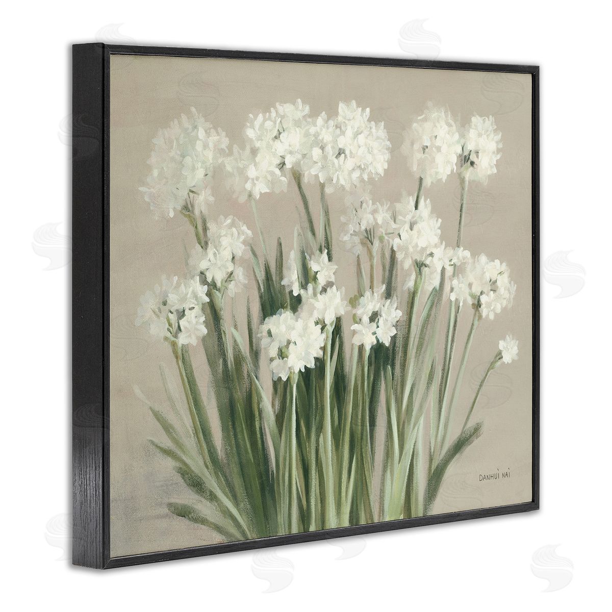 Snowy Floral Paperwhites Black Frame Print Wall Art, Home Decor by Danhui Nai