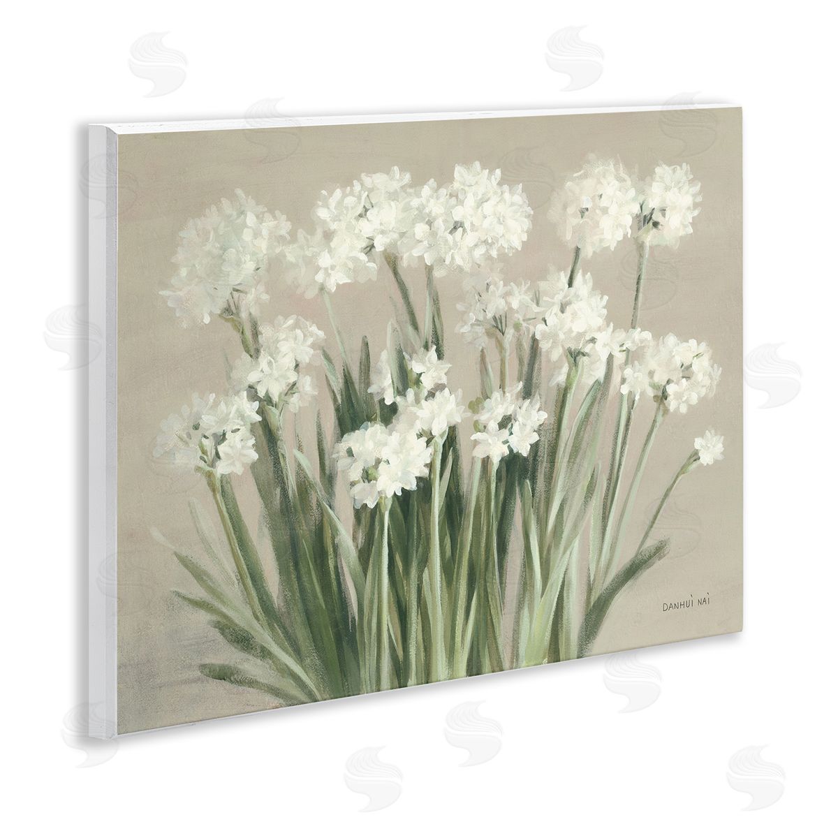 Snowy Floral Paperwhites Wood Plaque Wall Art, Home Decor by Danhui Nai