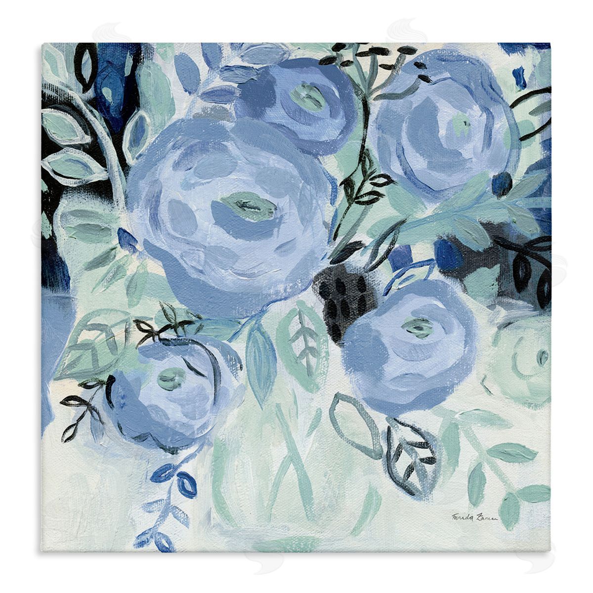 Blue Coastal Blooms Canvas Wall Art, Home Decor by Farida Zaman