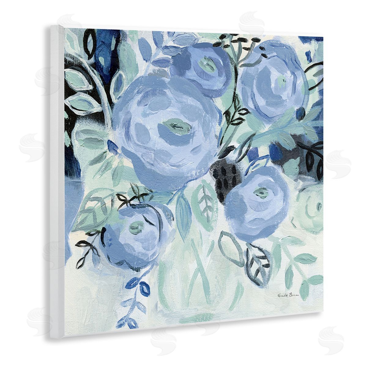 Blue Coastal Blooms Wood Plaque Wall Art, Home Decor by Farida Zaman