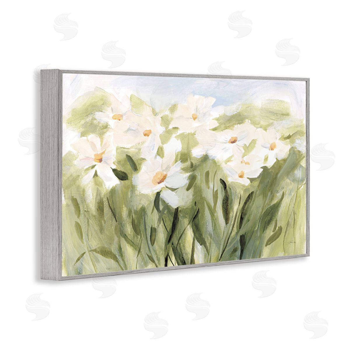 Daisy Meadow View Grey Frame Print Wall Art, Home Decor by Katrina Pete