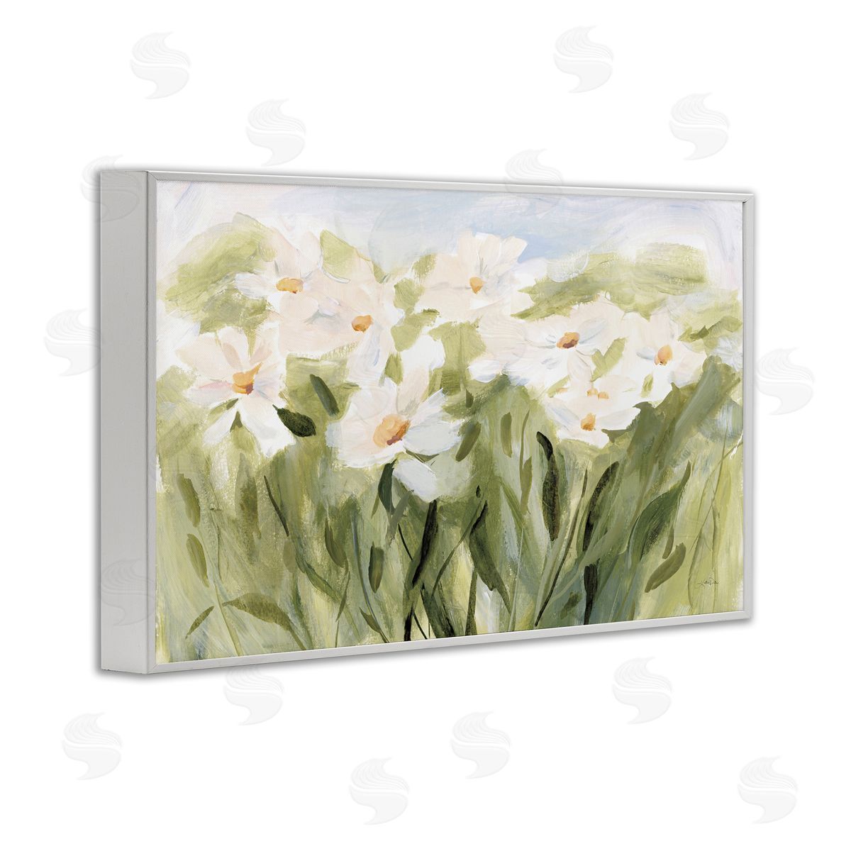 Daisy Meadow View White Frame Print Wall Art, Home Decor by Katrina Pete