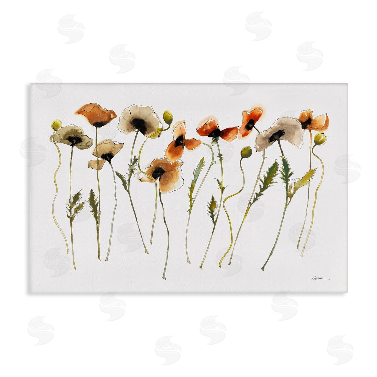 Autumn Poppy Sprigs Canvas Wall Art, Home Decor by Shirley Novak