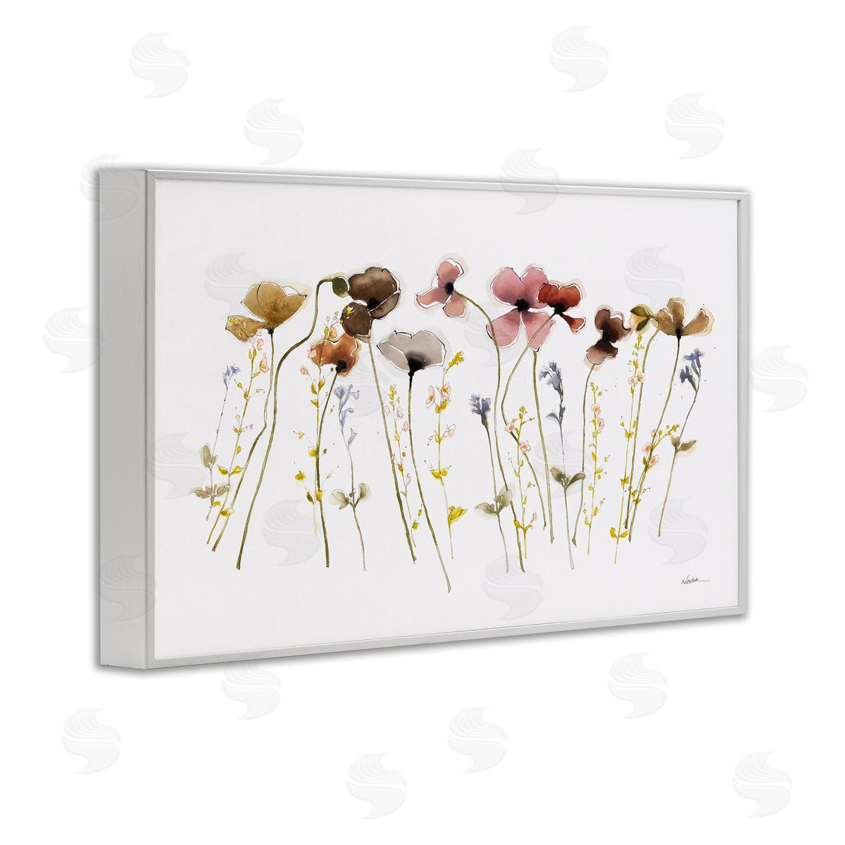 Spring Poppy Sprigs White Frame Print Wall Art, Home Decor by Shirley Novak