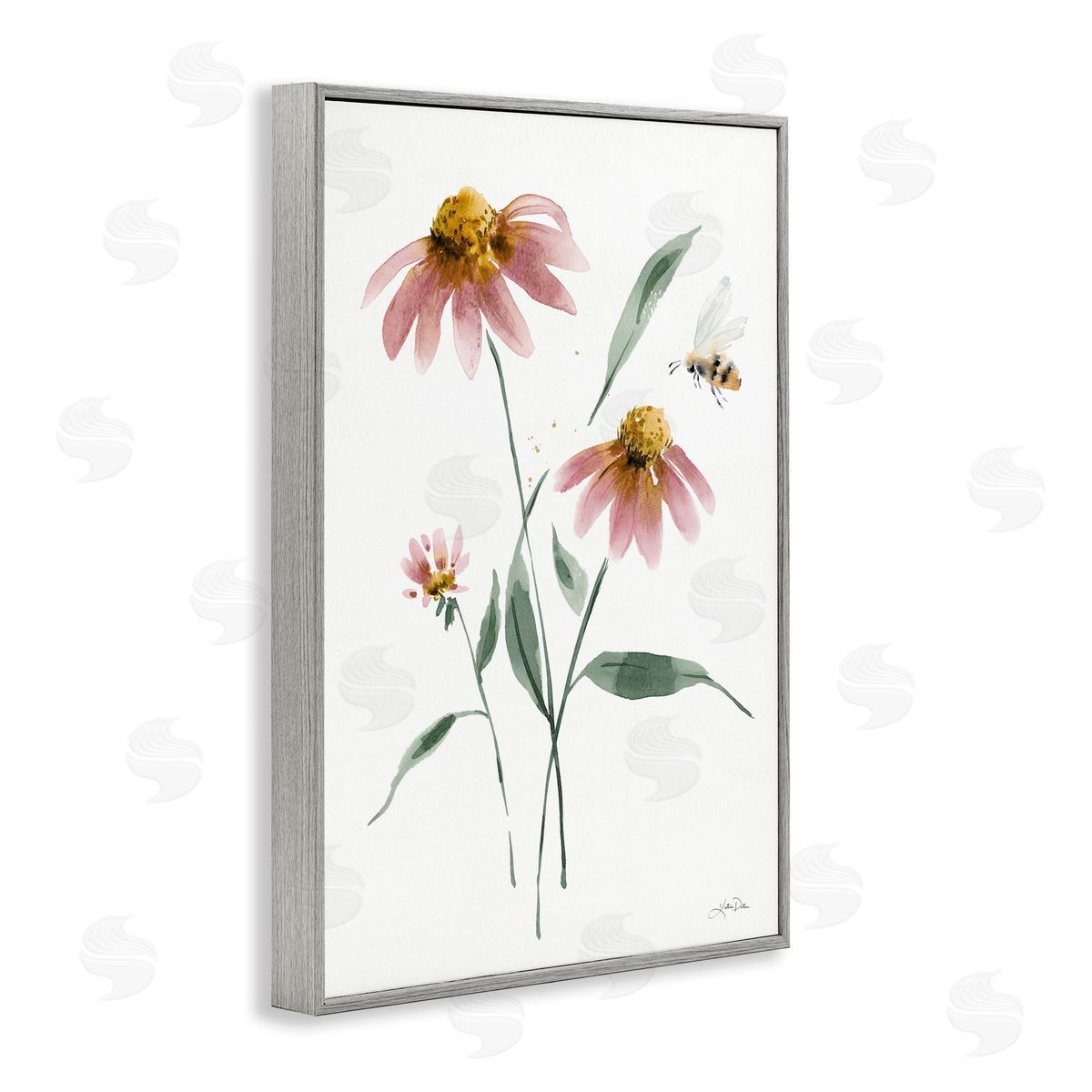 Wild Honeybloom Florals Grey Frame Print Wall Art, Home Decor by Katrina Pete