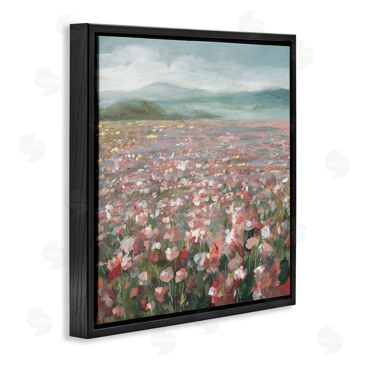 Soft Headland Wildflowers Black Floating Frame Canvas Wall Art, Home Decor by Danhui Nai