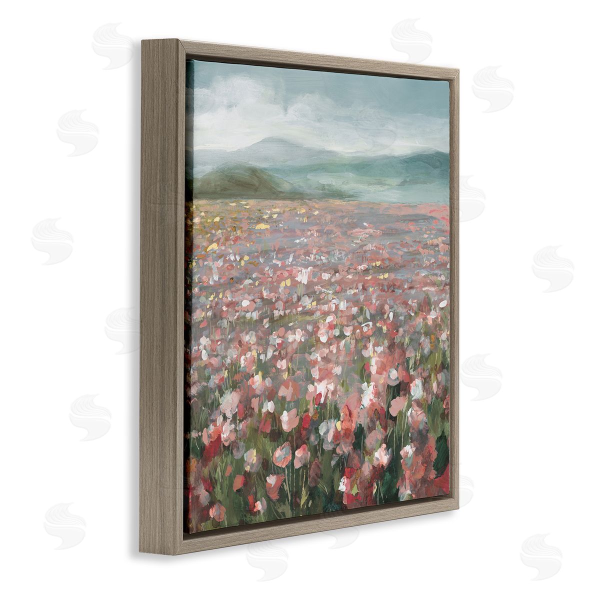 Soft Headland Wildflowers Brown Floating Frame Canvas Wall Art, Home Decor by Danhui Nai
