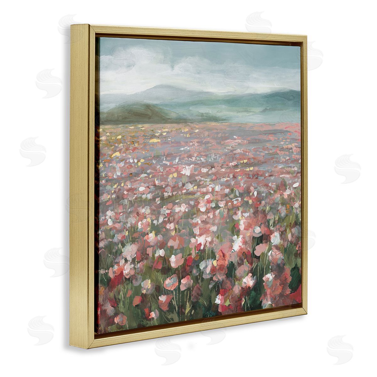 Soft Headland Wildflowers Gold Floating Frame Canvas Wall Art, Home Decor by Danhui Nai