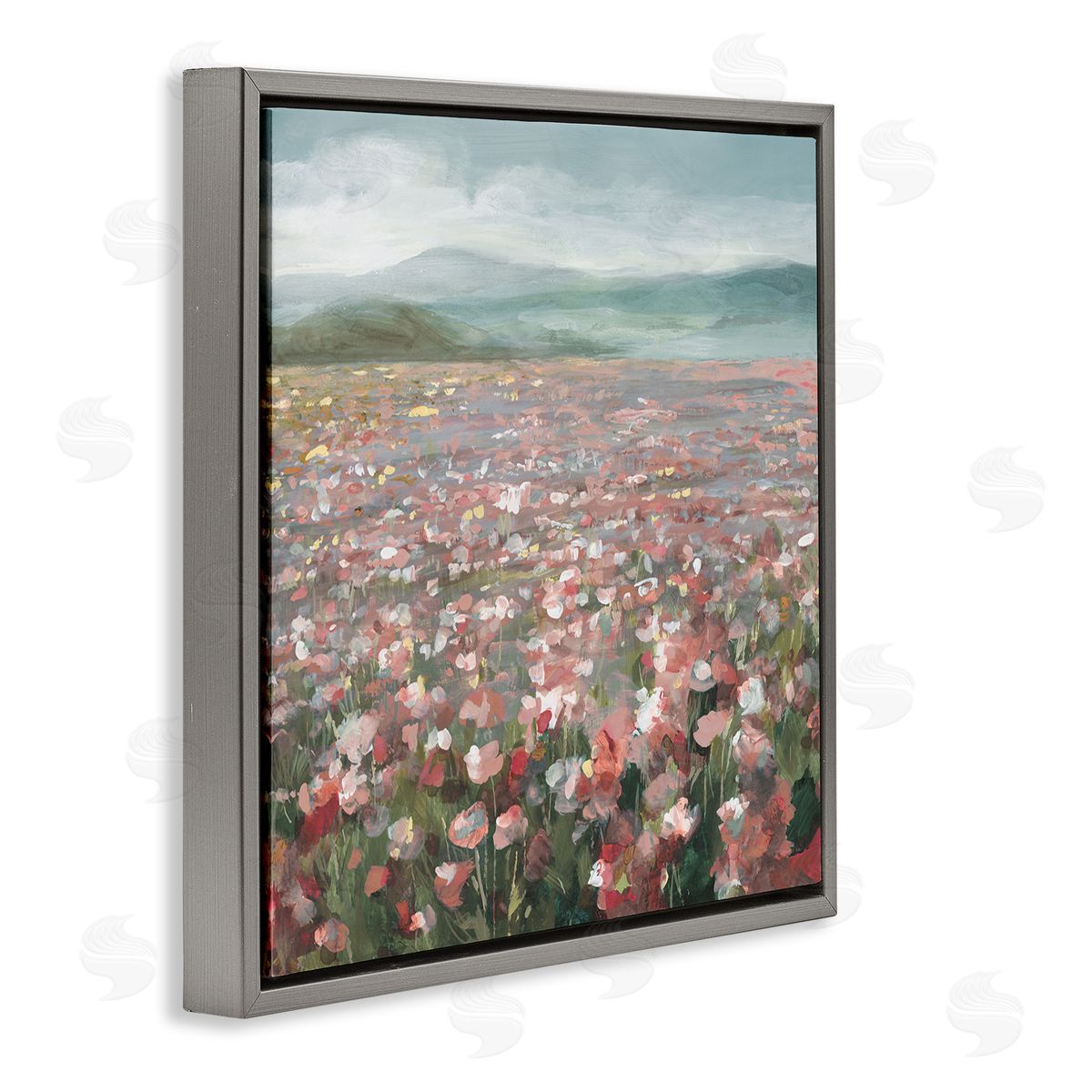 Soft Headland Wildflowers Grey Floating Frame Canvas Wall Art, Home Decor by Danhui Nai