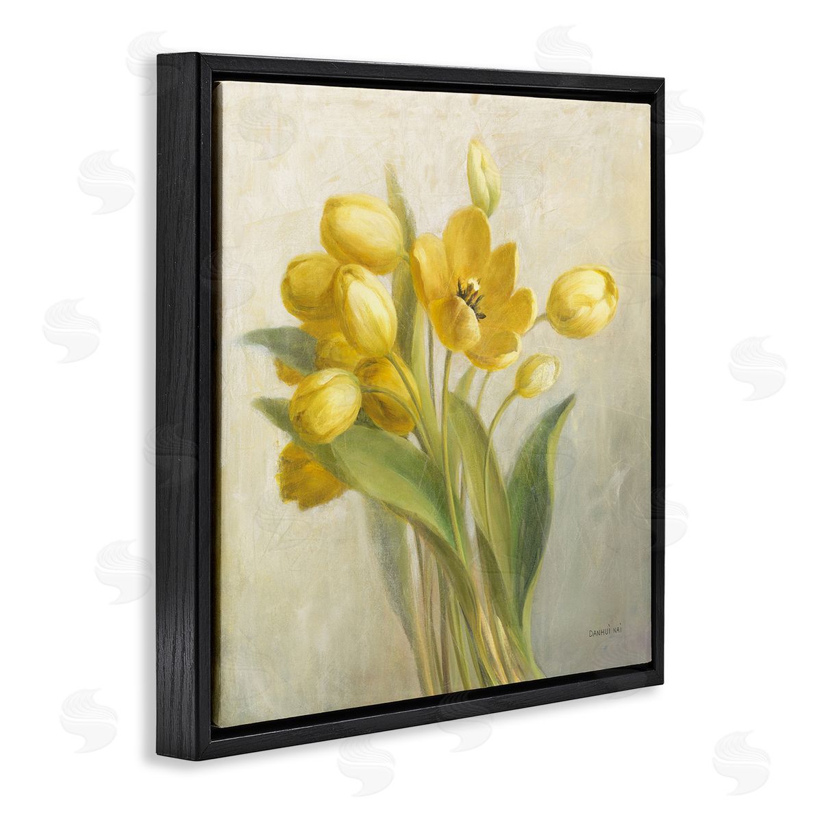 French Yellow Tulips Black Floating Frame Canvas Wall Art, Home Decor by Danhui Nai