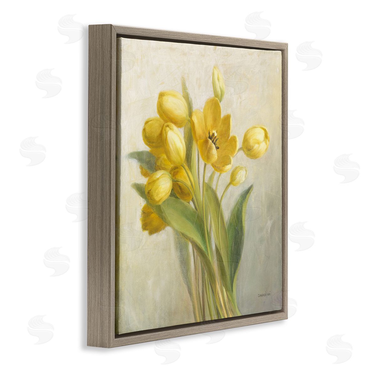 French Yellow Tulips Brown Floating Frame Canvas Wall Art, Home Decor by Danhui Nai
