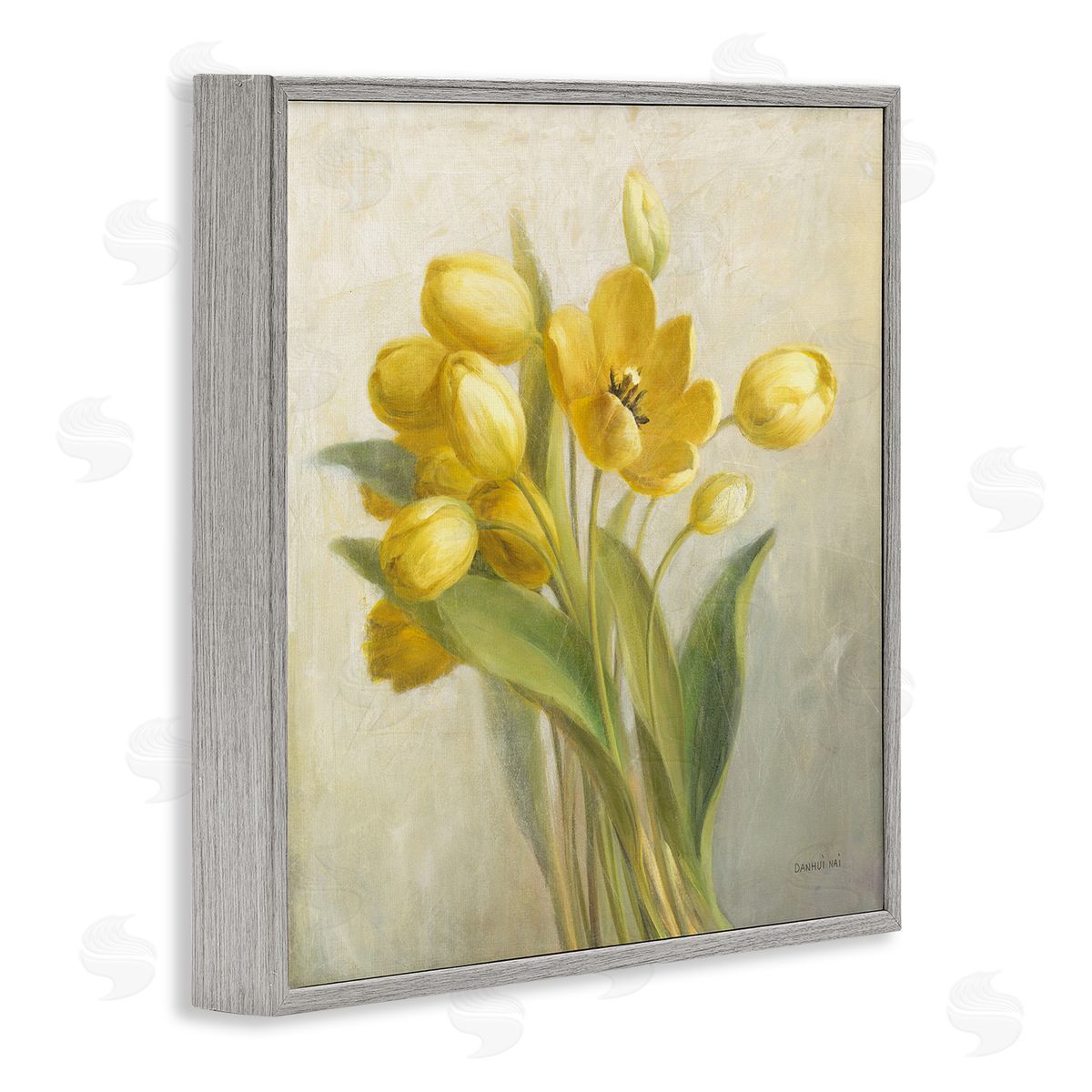 French Yellow Tulips Grey Frame Print Wall Art, Home Decor by Danhui Nai