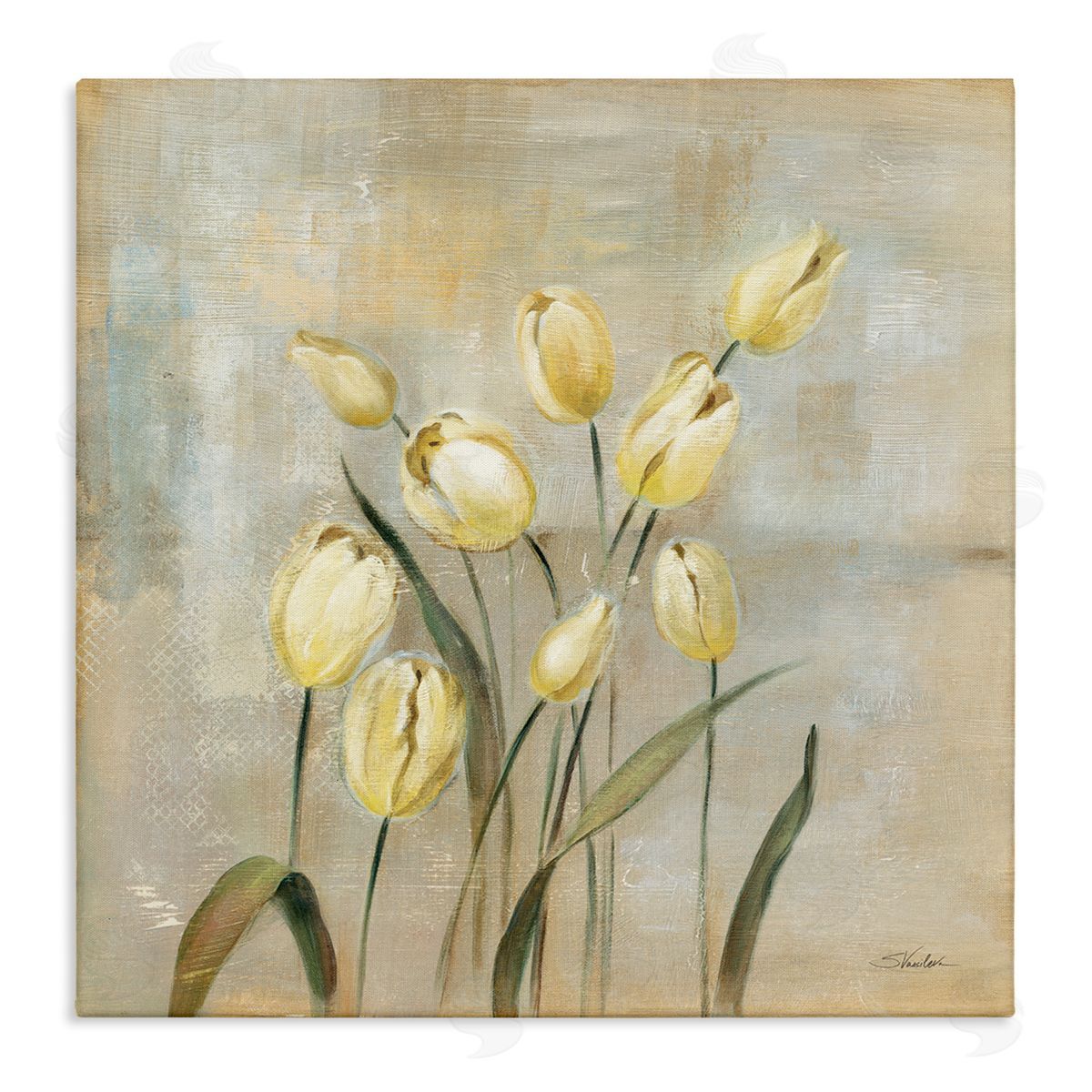 Yellow Tulips on Beige Canvas Wall Art, Home Decor by Silvia Vassileva