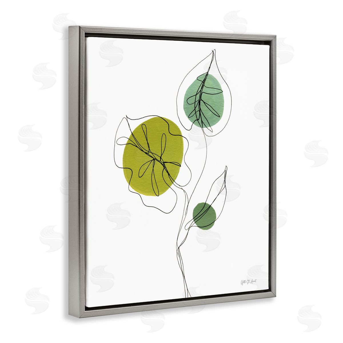 Leafy Garden Delight Grey Floating Frame Canvas Wall Art, Home Decor by Yvette St. Amant