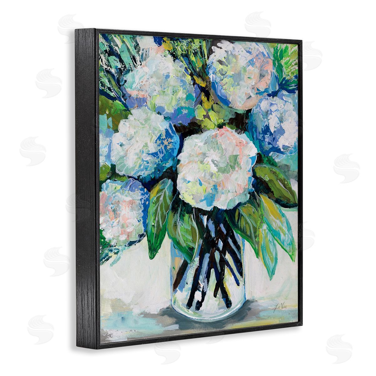 Abundant White Hydrangeas Black Frame Print Wall Art, Home Decor by Jeanette Vertentes