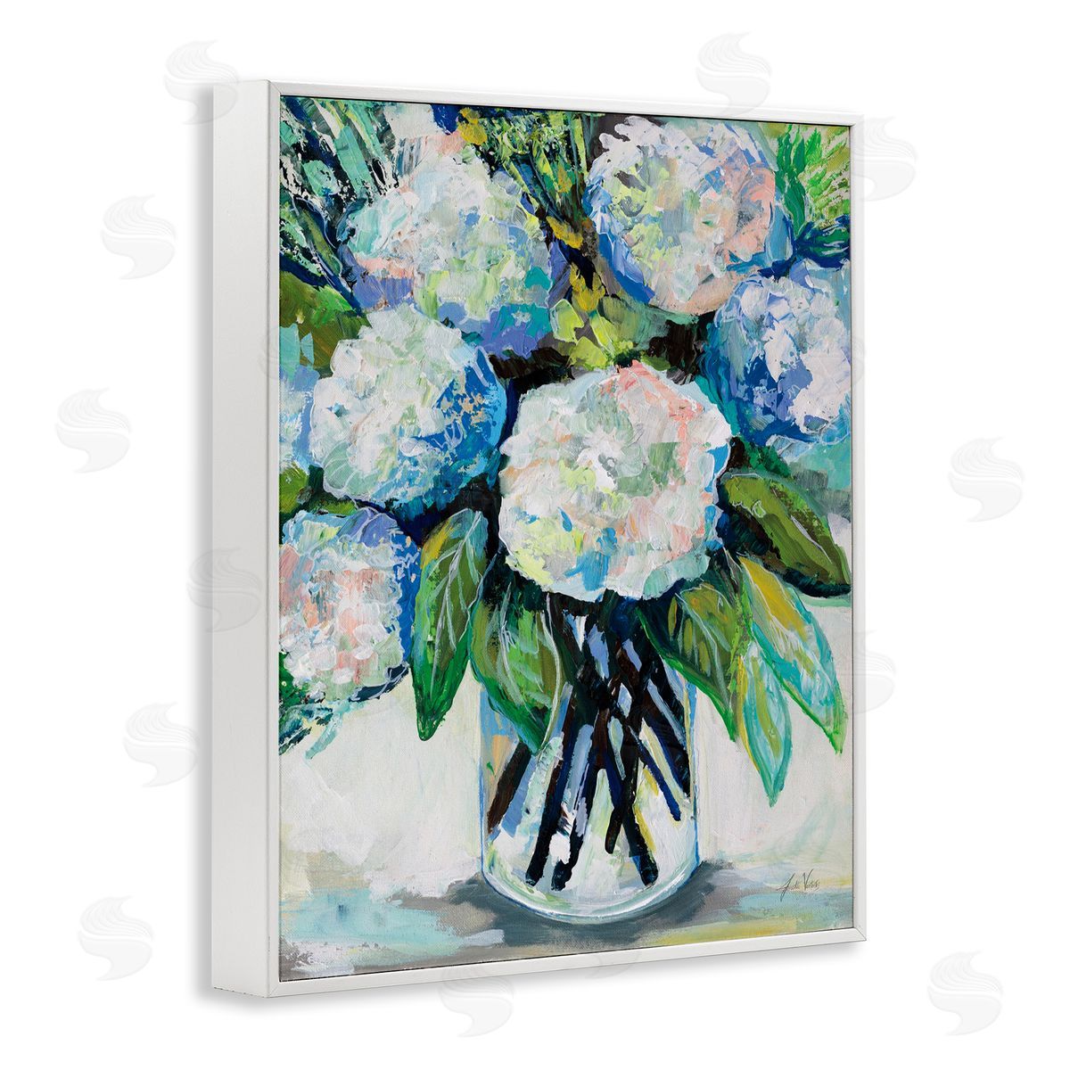 Abundant White Hydrangeas White Frame Print Wall Art, Home Decor by Jeanette Vertentes