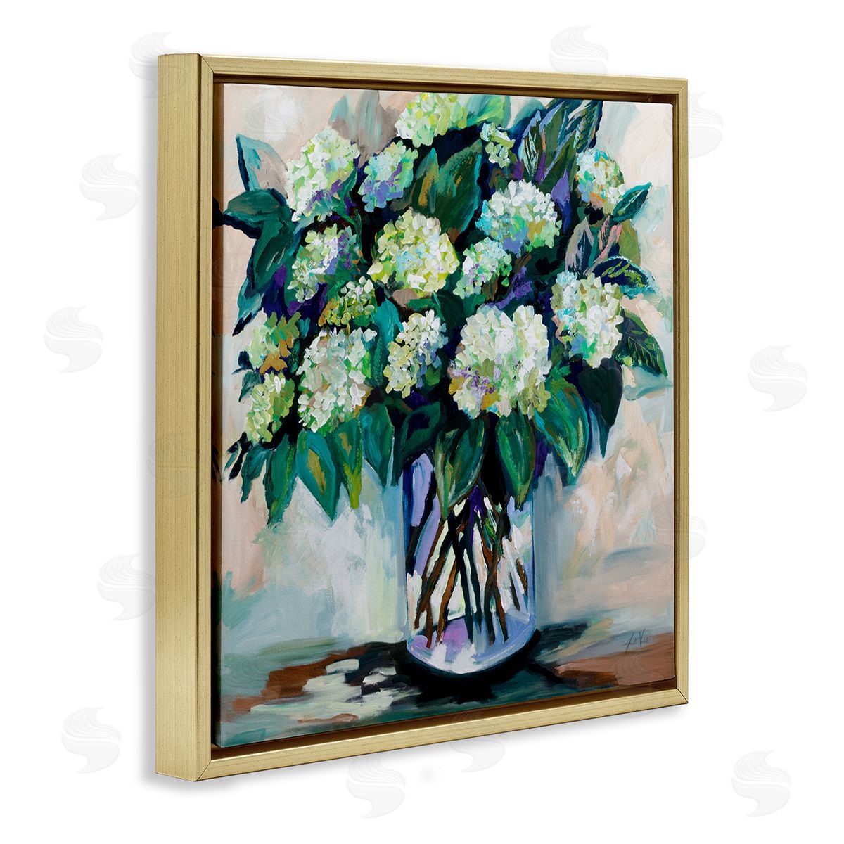 Full Jaimes Bouquet Gold Floating Frame Canvas Wall Art, Home Decor by Jeanette Vertentes