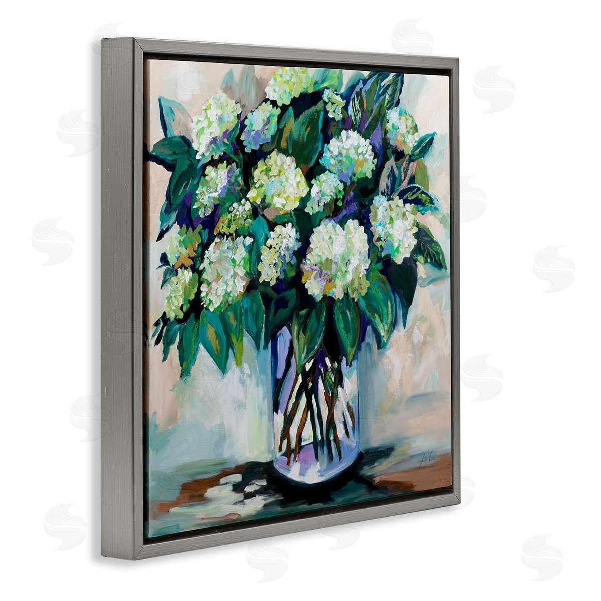 Full Jaimes Bouquet Grey Floating Frame Canvas Wall Art, Home Decor by Jeanette Vertentes