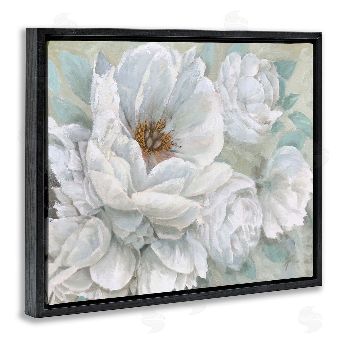 White Beauty Bouquet Black Floating Frame Canvas Wall Art, Home Decor by Wellington Studio