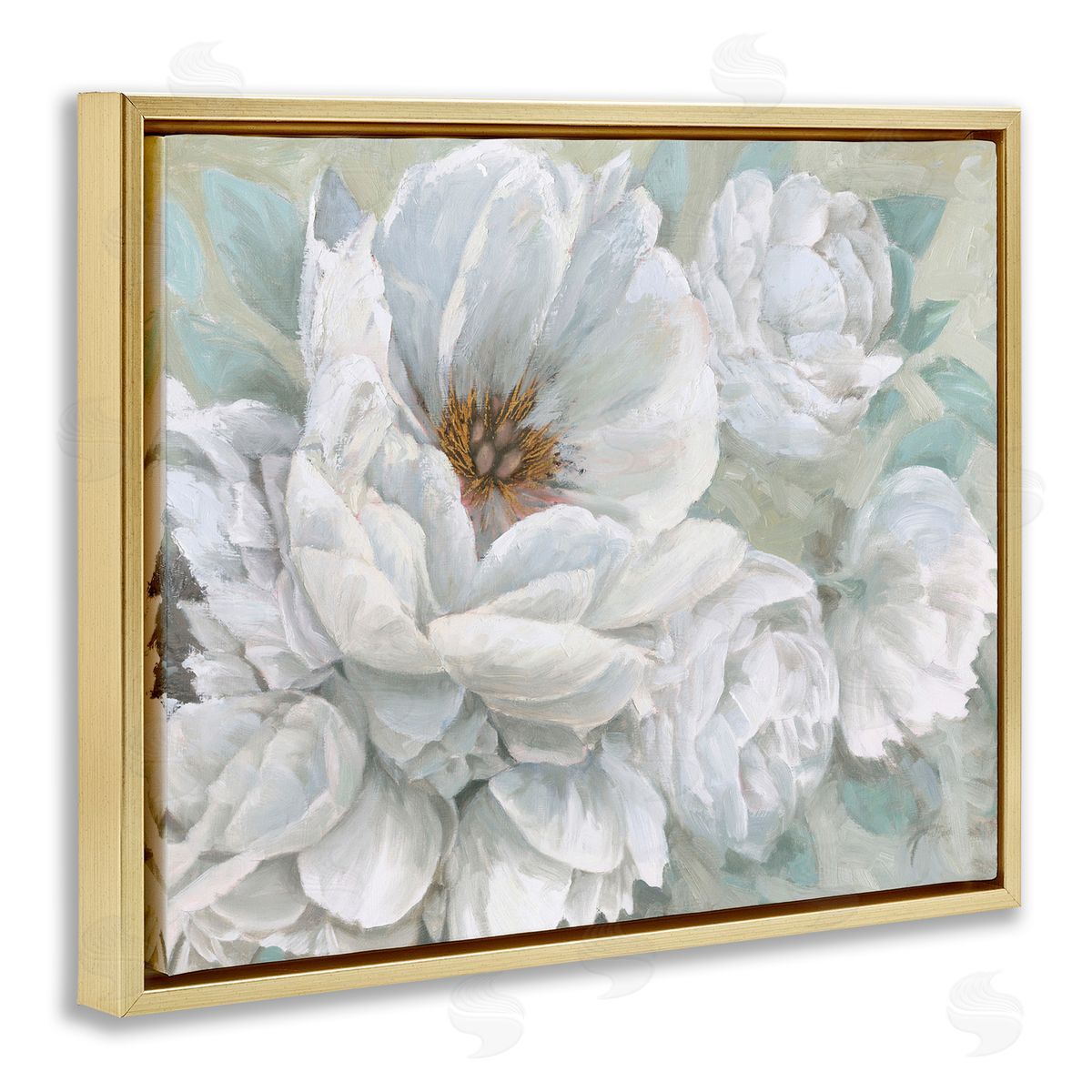 White Beauty Bouquet Gold Floating Frame Canvas Wall Art, Home Decor by Wellington Studio