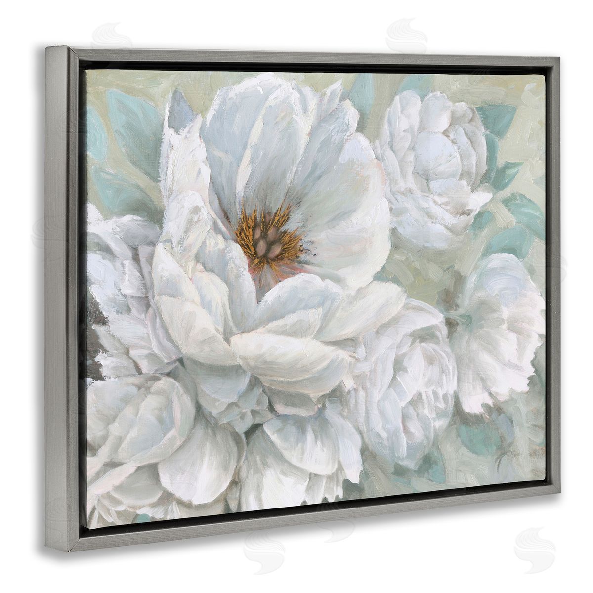 White Beauty Bouquet Grey Floating Frame Canvas Wall Art, Home Decor by Wellington Studio
