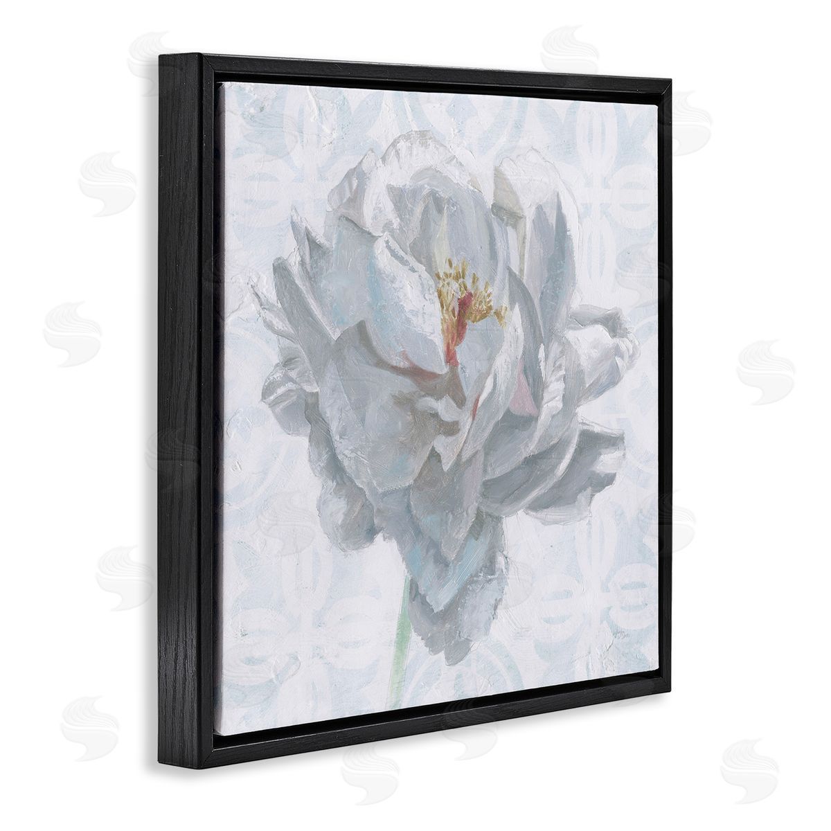 White Sublime Peony Black Floating Frame Canvas Wall Art, Home Decor by Wellington Studio