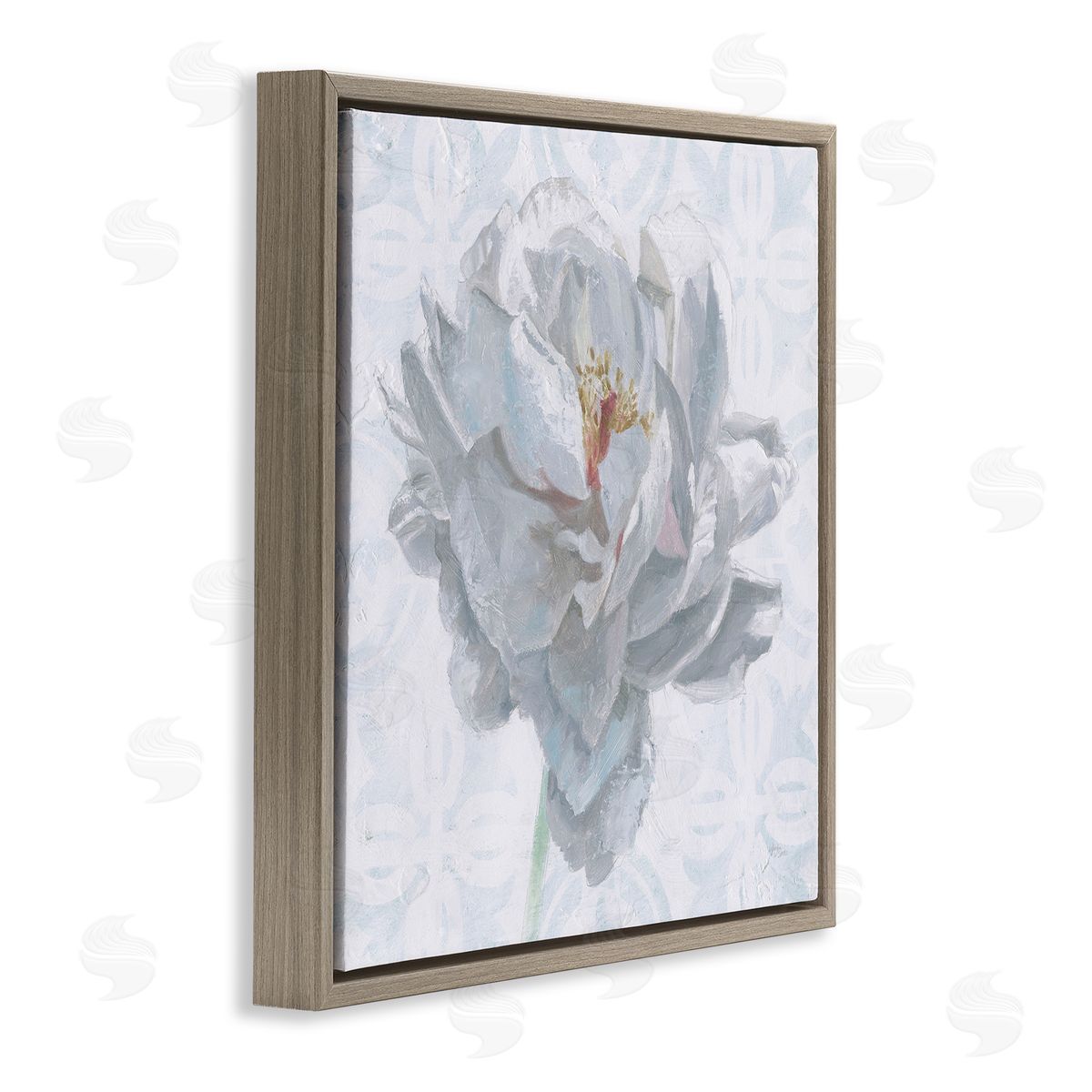 White Sublime Peony Brown Floating Frame Canvas Wall Art, Home Decor by Wellington Studio