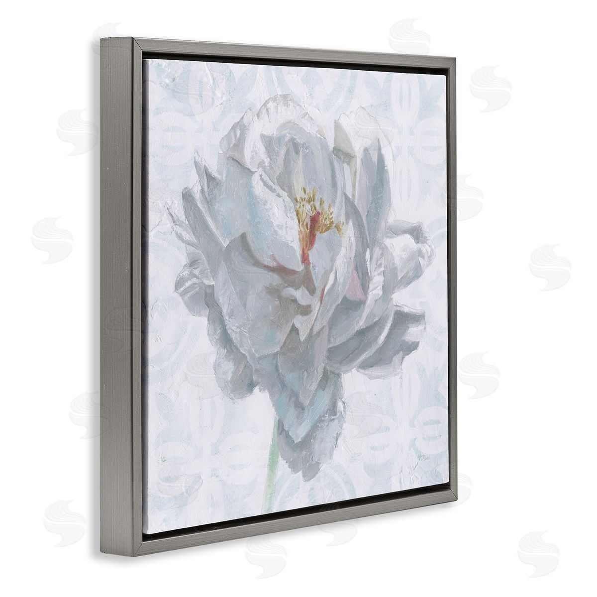 White Sublime Peony Grey Floating Frame Canvas Wall Art, Home Decor by Wellington Studio
