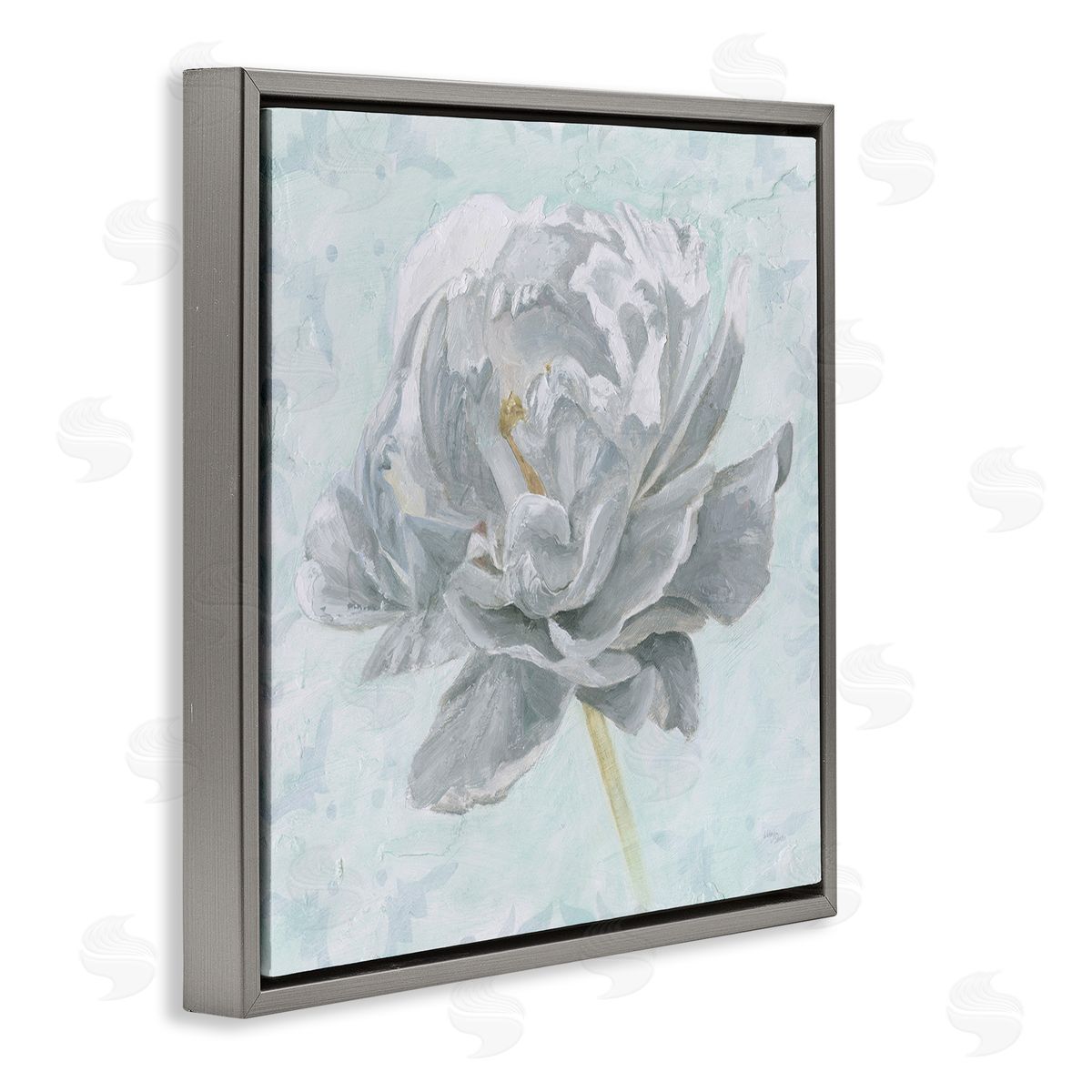 Sublime Peony Bloom Grey Floating Frame Canvas Wall Art, Home Decor by Wellington Studio