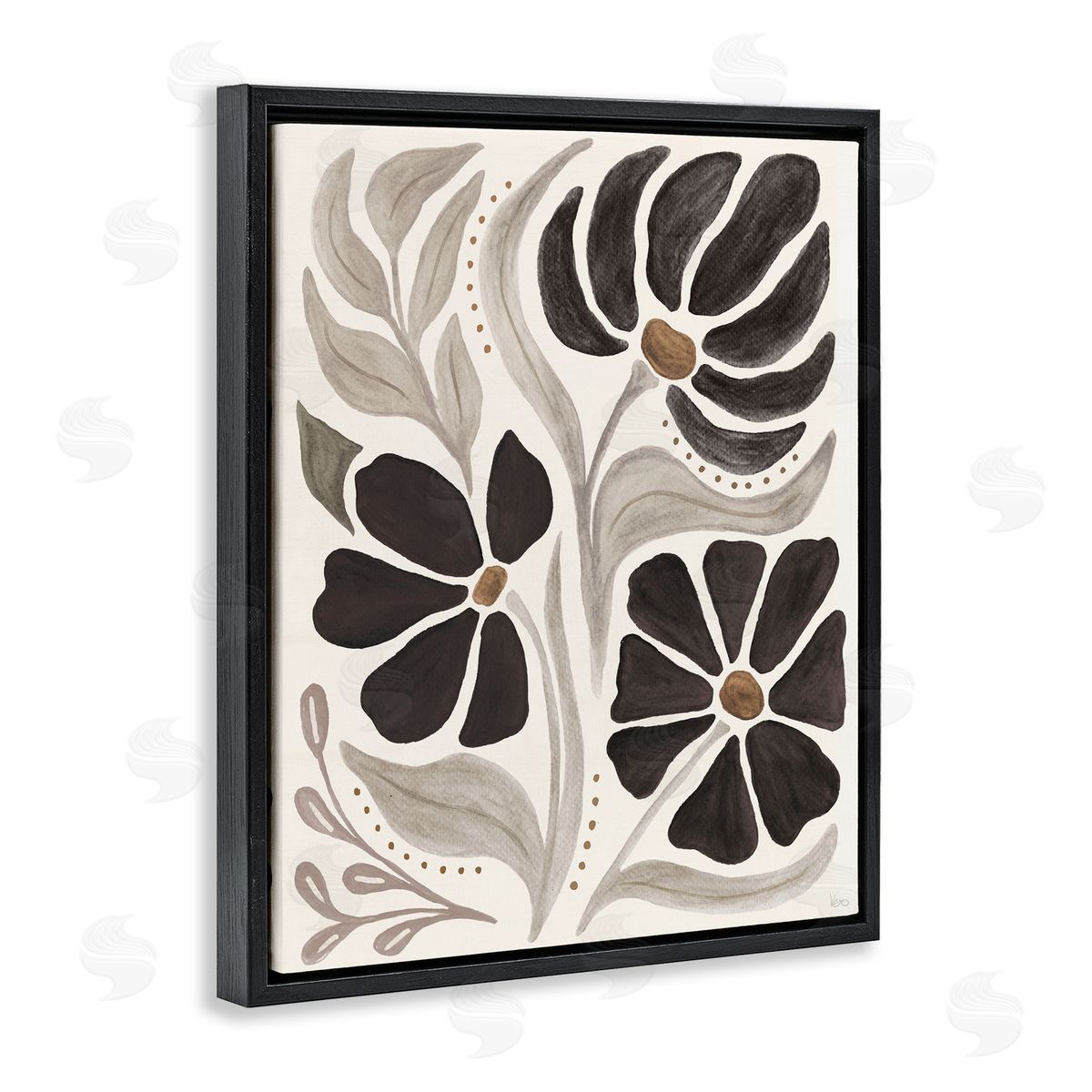 Boho Curved Petals Black Floating Frame Canvas Wall Art, Home Decor by Veronique Charron