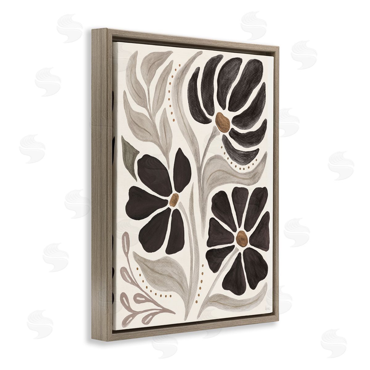 Boho Curved Petals Brown Floating Frame Canvas Wall Art, Home Decor by Veronique Charron