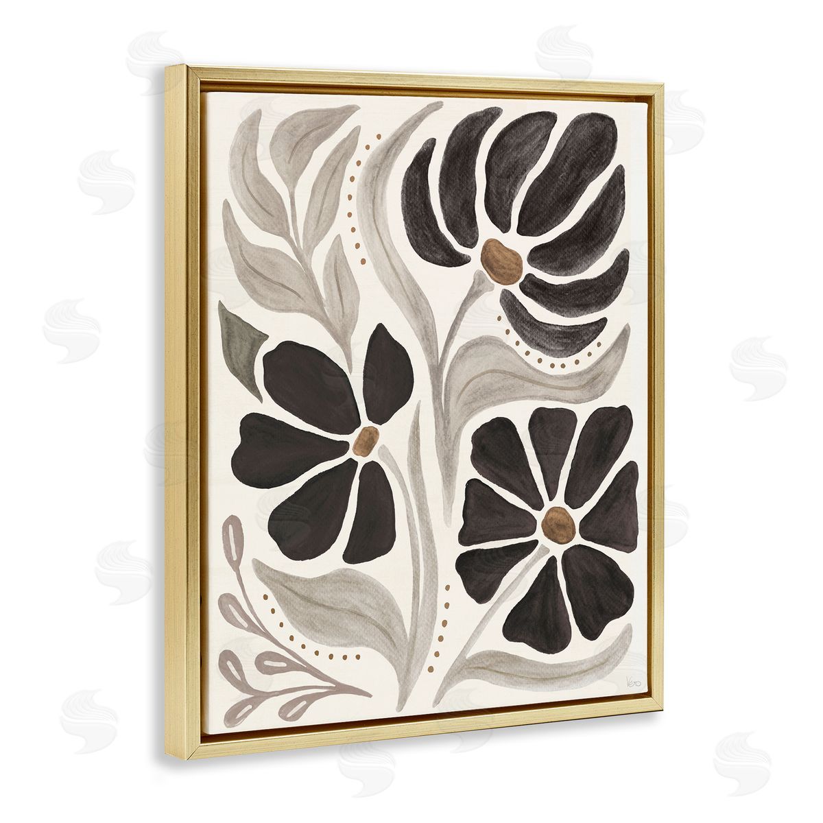 Boho Curved Petals Gold Floating Frame Canvas Wall Art, Home Decor by Veronique Charron