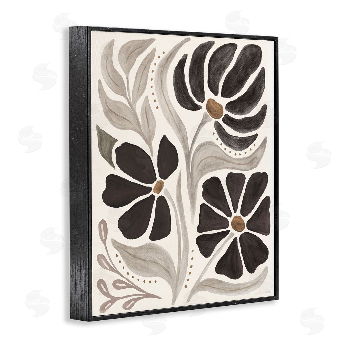 Boho Curved Petals Black Frame Print Wall Art, Home Decor by Veronique Charron
