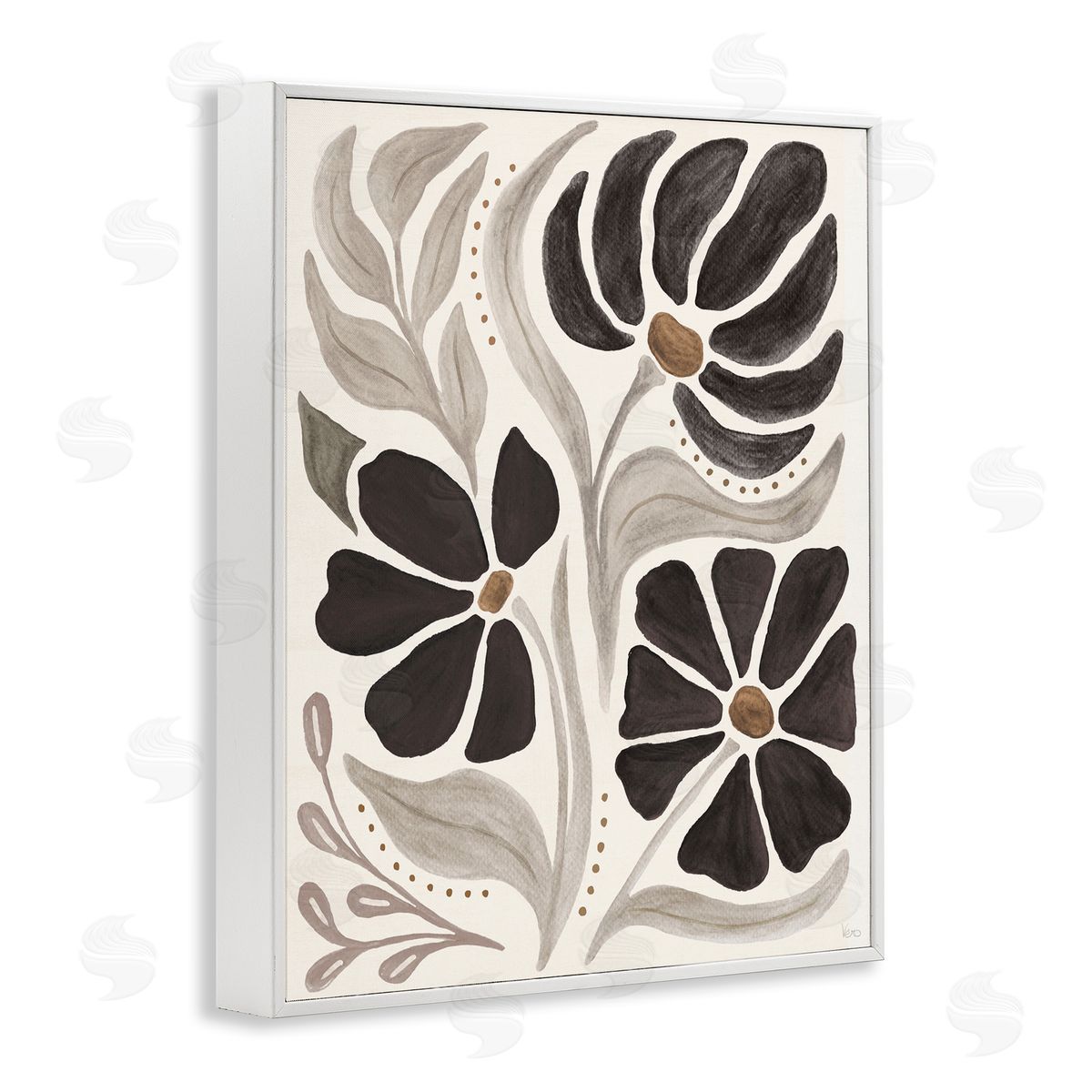 Boho Curved Petals White Frame Print Wall Art, Home Decor by Veronique Charron