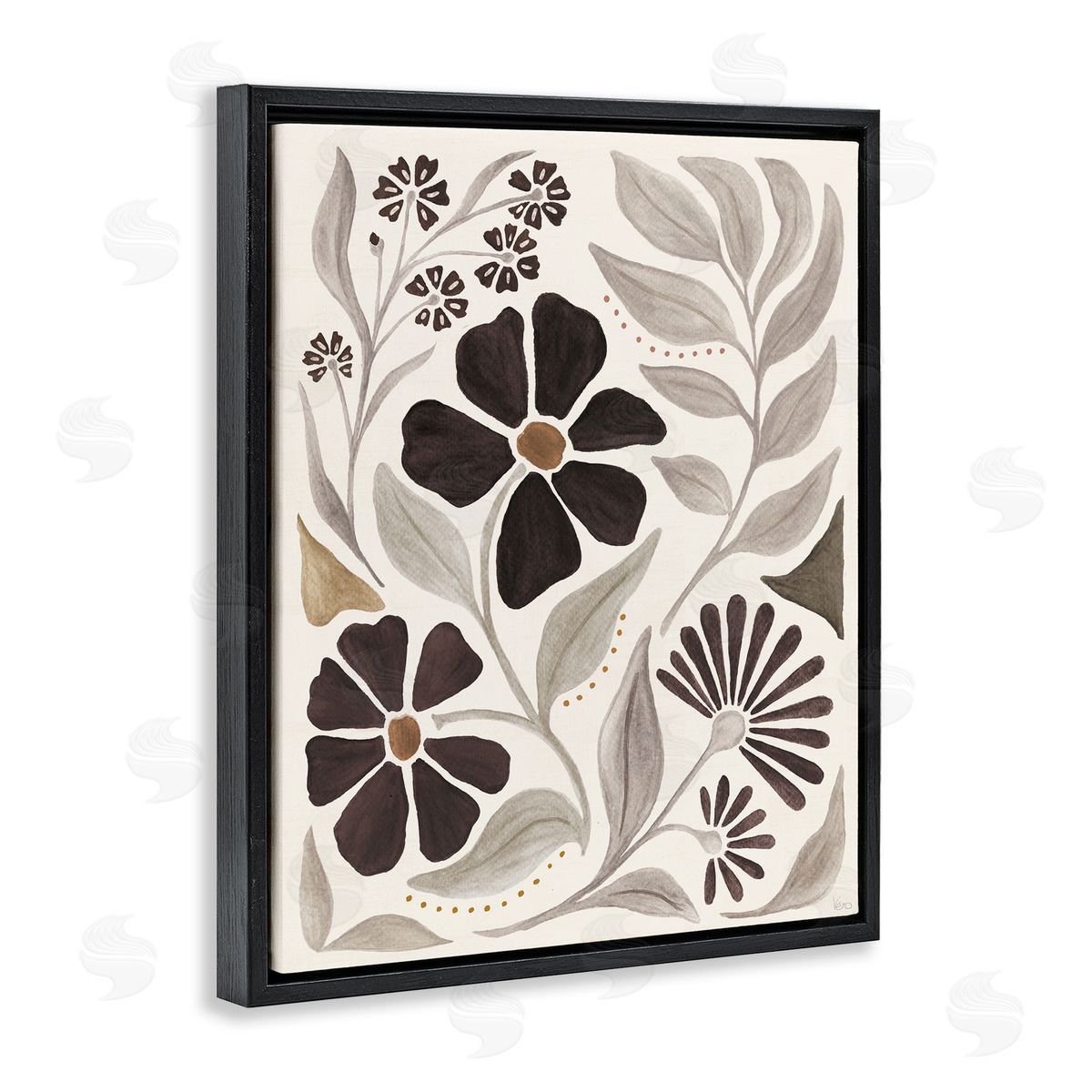 Curving Boho Plants Black Floating Frame Canvas Wall Art, Home Decor by Veronique Charron