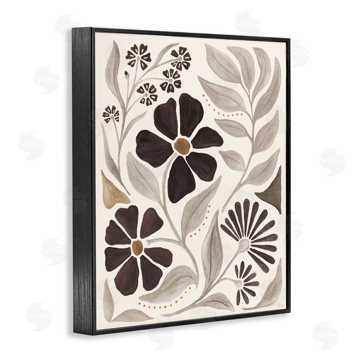 Curving Boho Plants Black Frame Print Wall Art, Home Decor by Veronique Charron