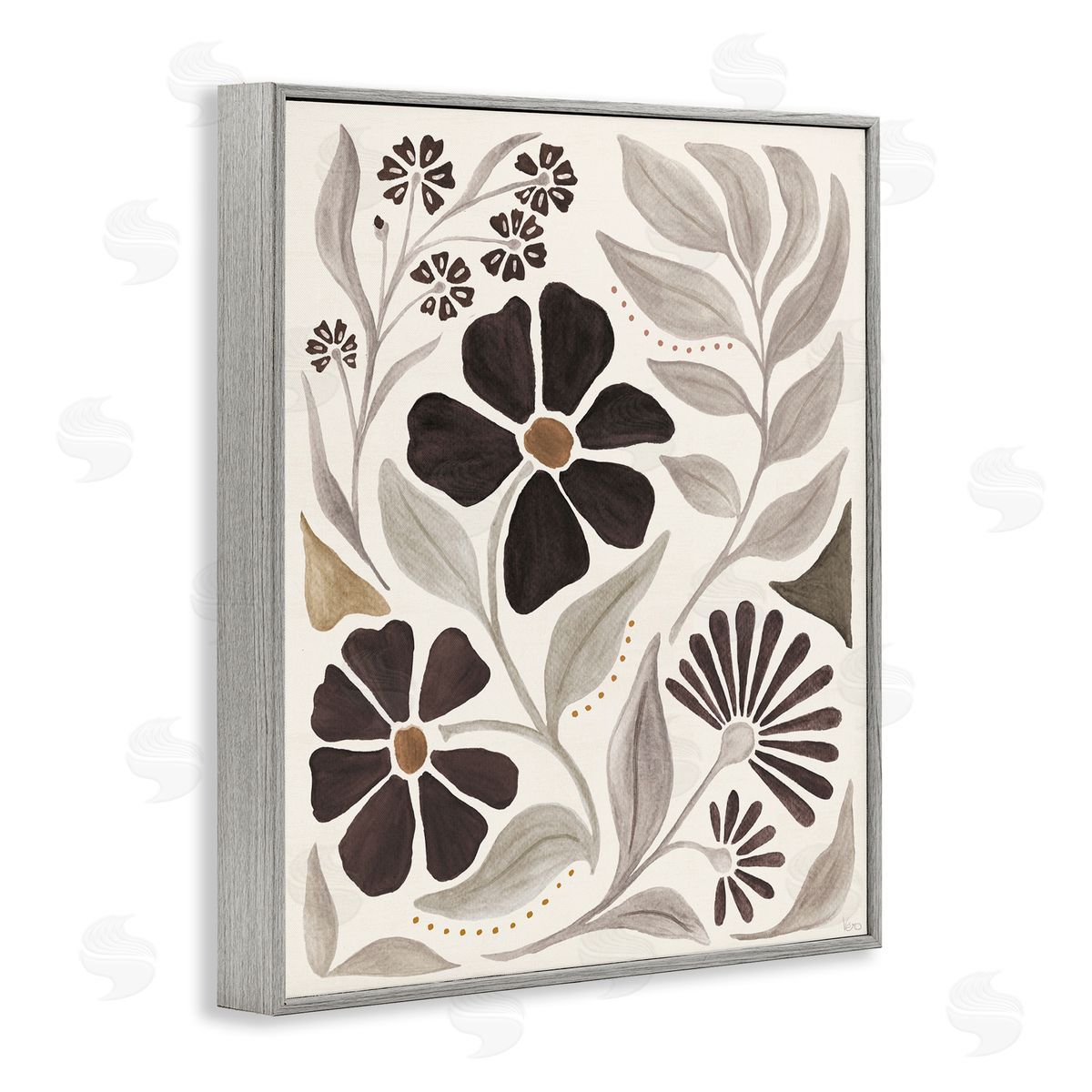 Curving Boho Plants Grey Frame Print Wall Art, Home Decor by Veronique Charron