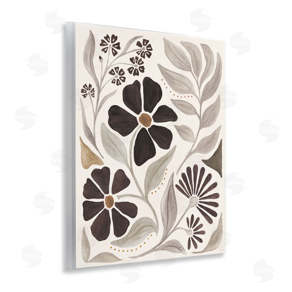 Curving Boho Plants Wood Plaque Wall Art, Home Decor by Veronique Charron
