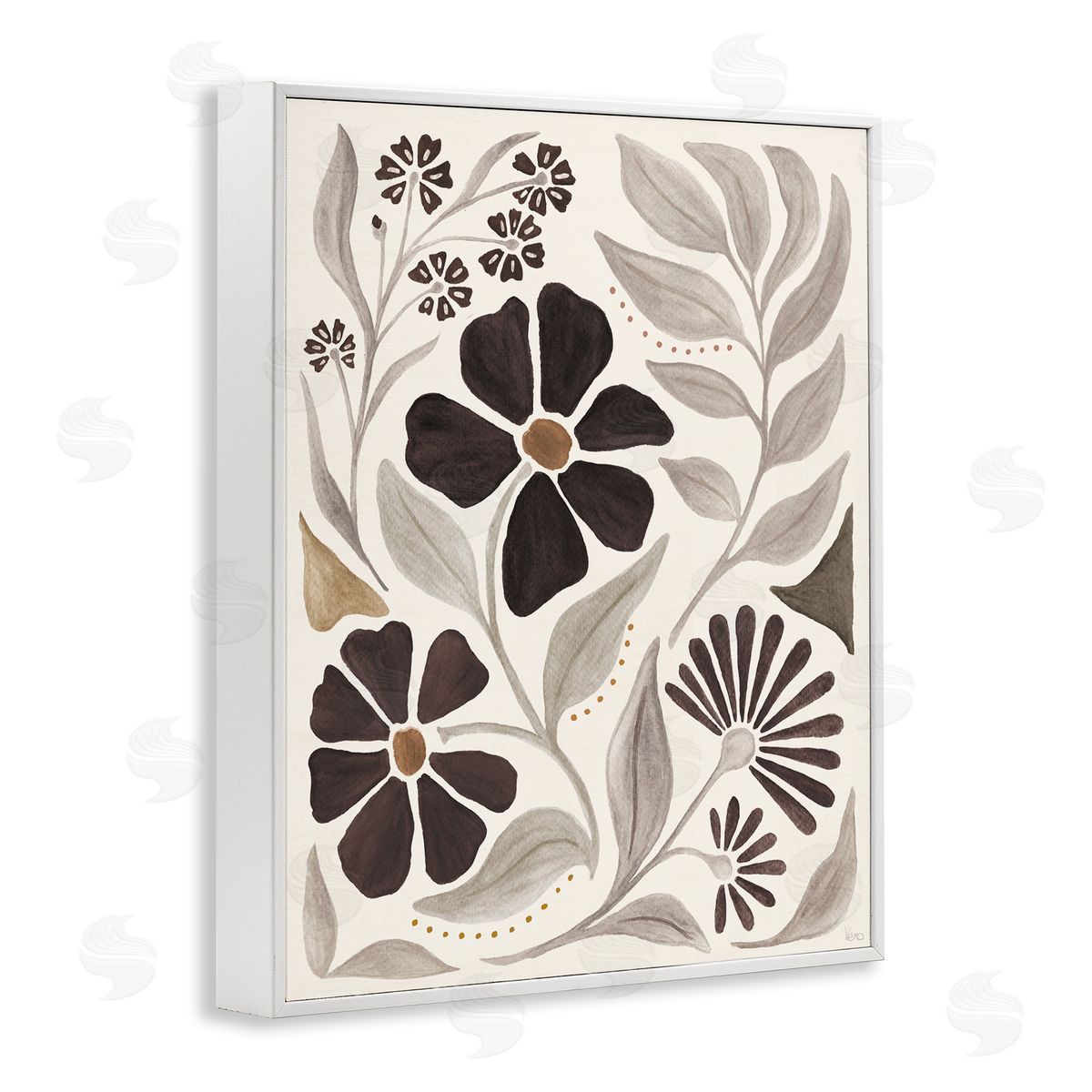 Curving Boho Plants White Frame Print Wall Art, Home Decor by Veronique Charron