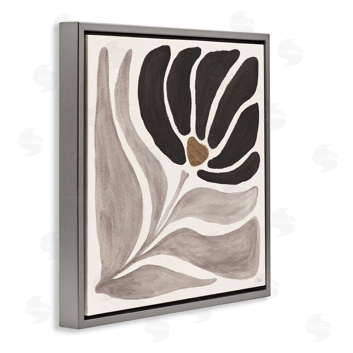 Modern Neutral Bloom Grey Floating Frame Canvas Wall Art, Home Decor by Veronique Charron