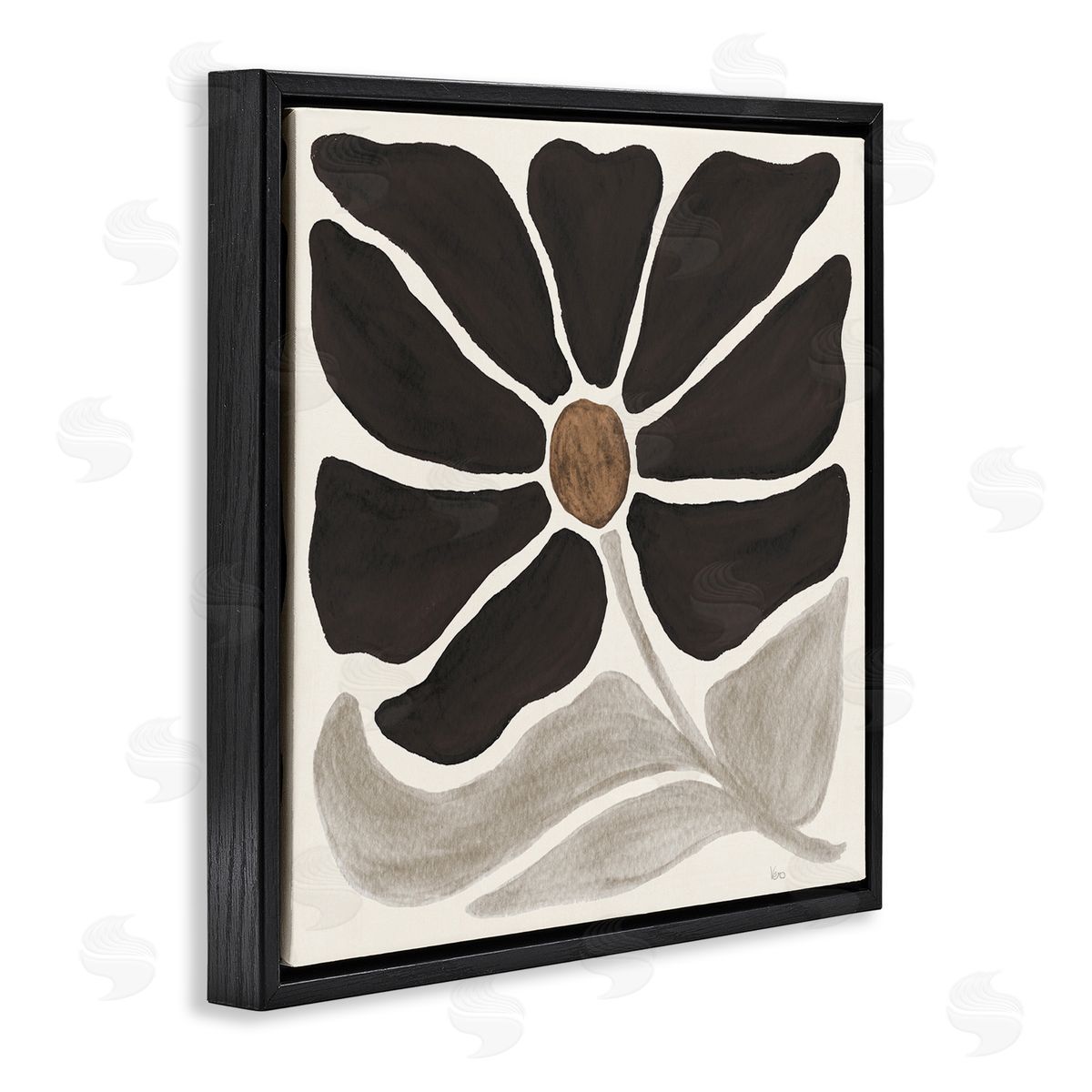 Modern Neutral Flower Black Floating Frame Canvas Wall Art, Home Decor by Veronique Charron