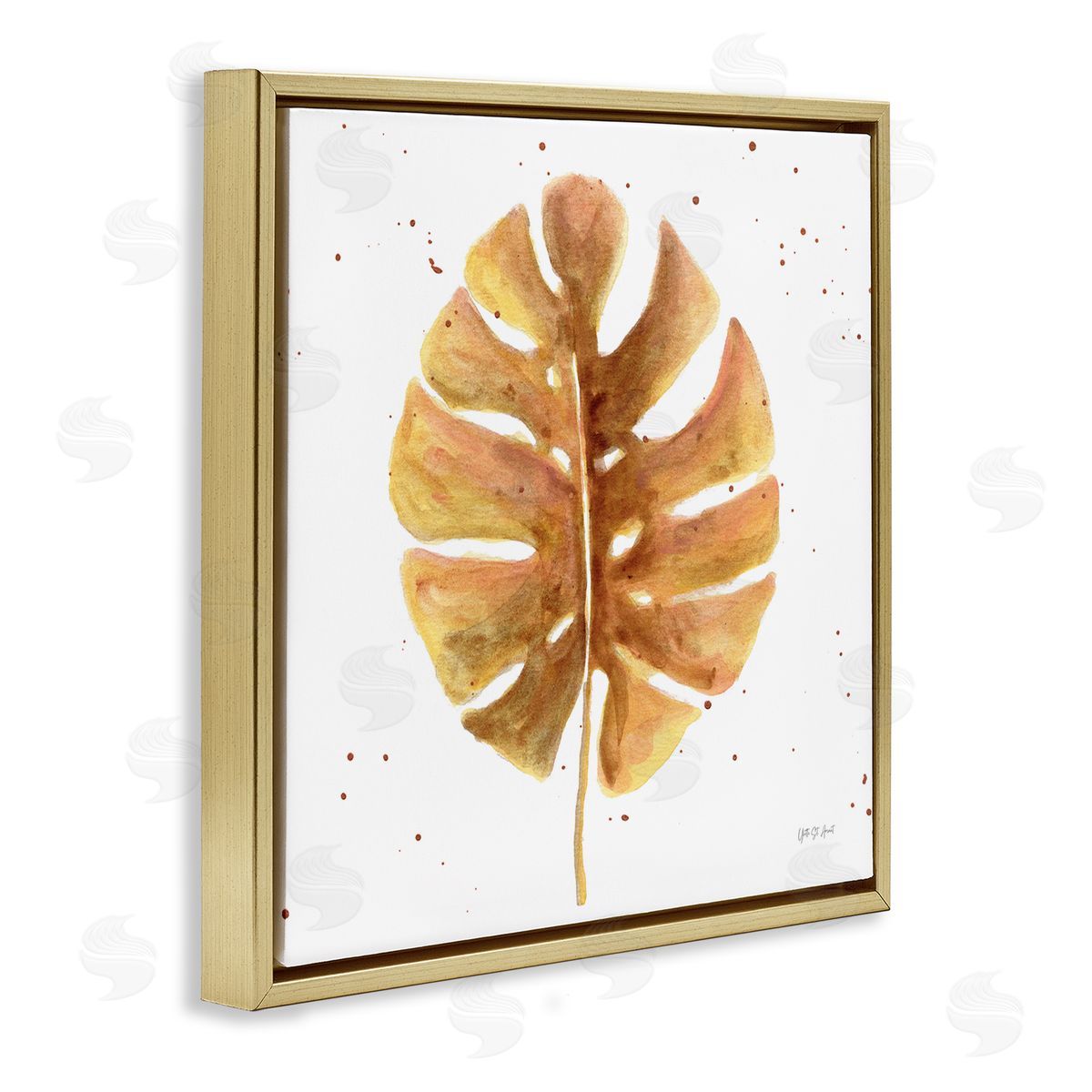 Golden Palm Leaf Gold Floating Frame Canvas Wall Art, Home Decor by Yvette St. Amant