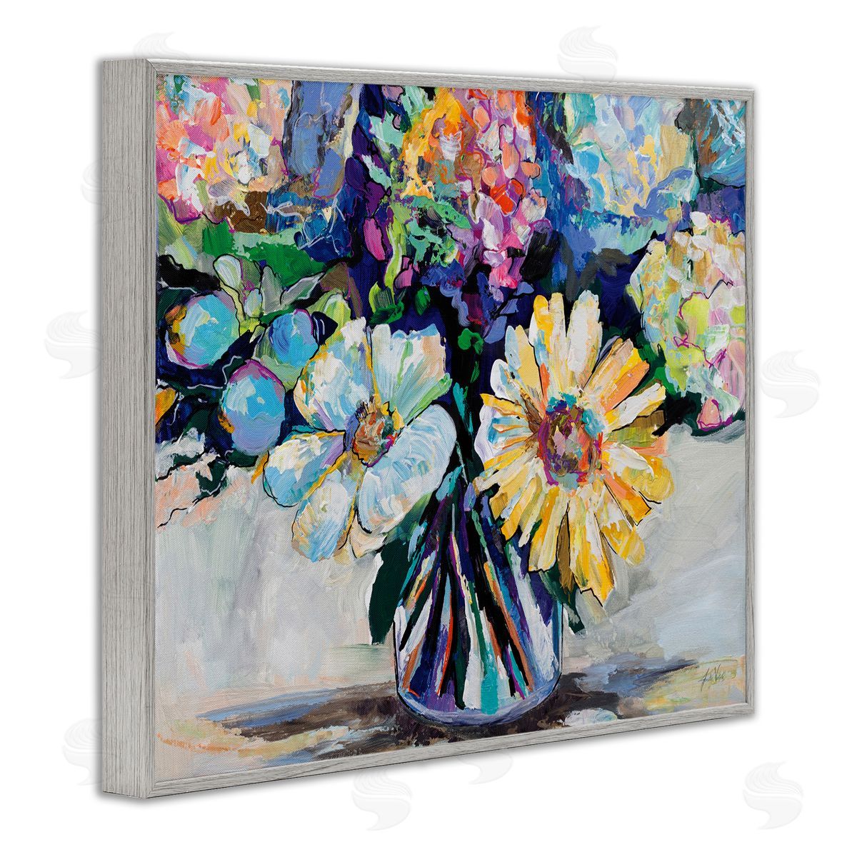 Exciting Times Bouquet Grey Frame Print Wall Art, Home Decor by Jeanette Vertentes