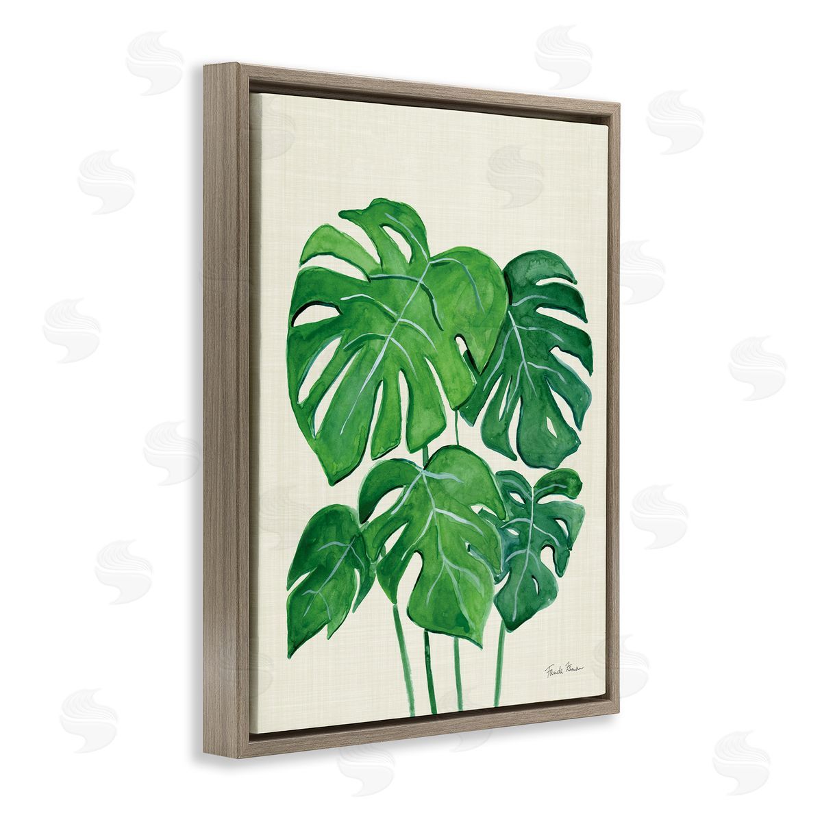 Green Monstera Bundle Brown Floating Frame Canvas Wall Art, Home Decor by Farida Zaman