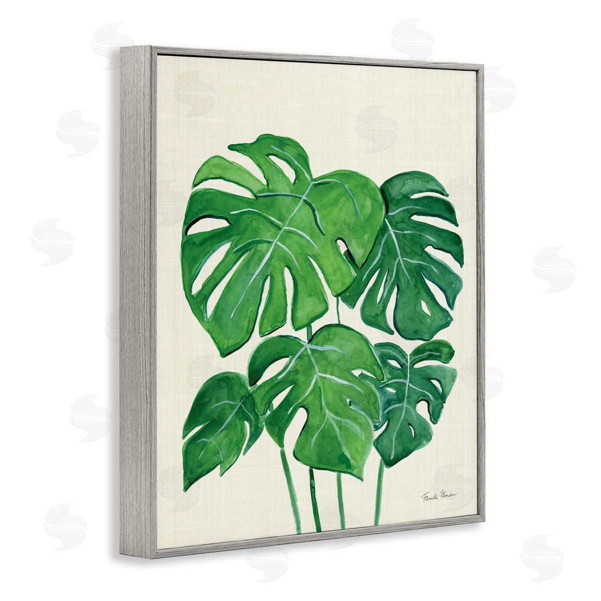 Green Monstera Bundle Grey Frame Print Wall Art, Home Decor by Farida Zaman