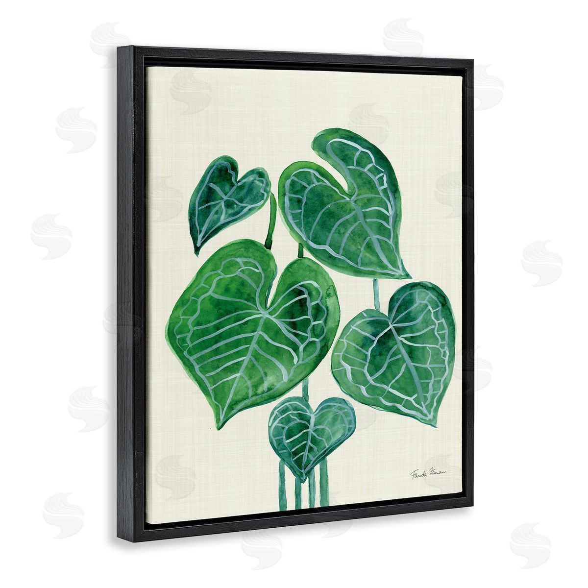Tropical Leaf Bundle Black Floating Frame Canvas Wall Art, Home Decor by Farida Zaman