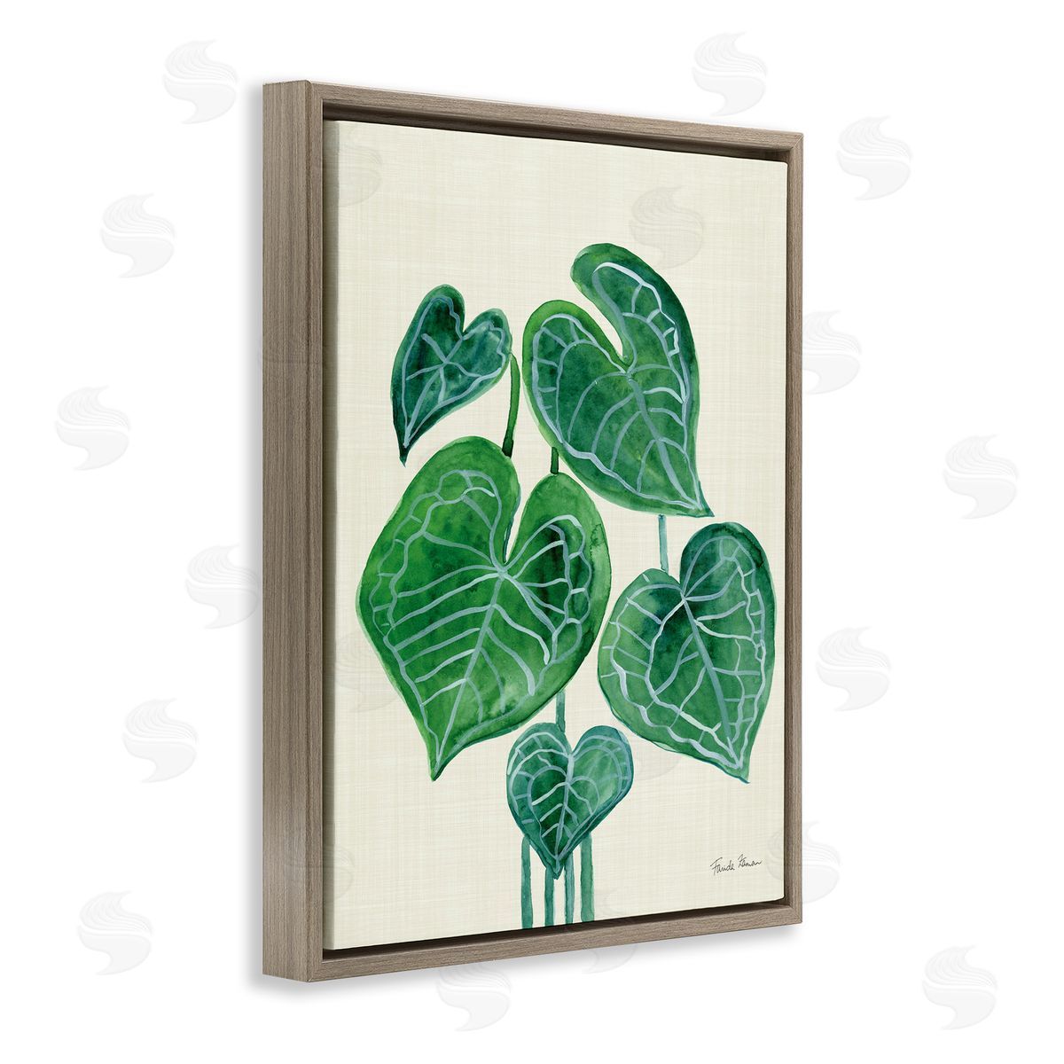 Tropical Leaf Bundle Brown Floating Frame Canvas Wall Art, Home Decor by Farida Zaman