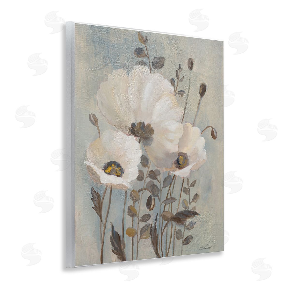 Traditional Neutral Poppies Wood Plaque Wall Art, Home Decor by Silvia Vassileva