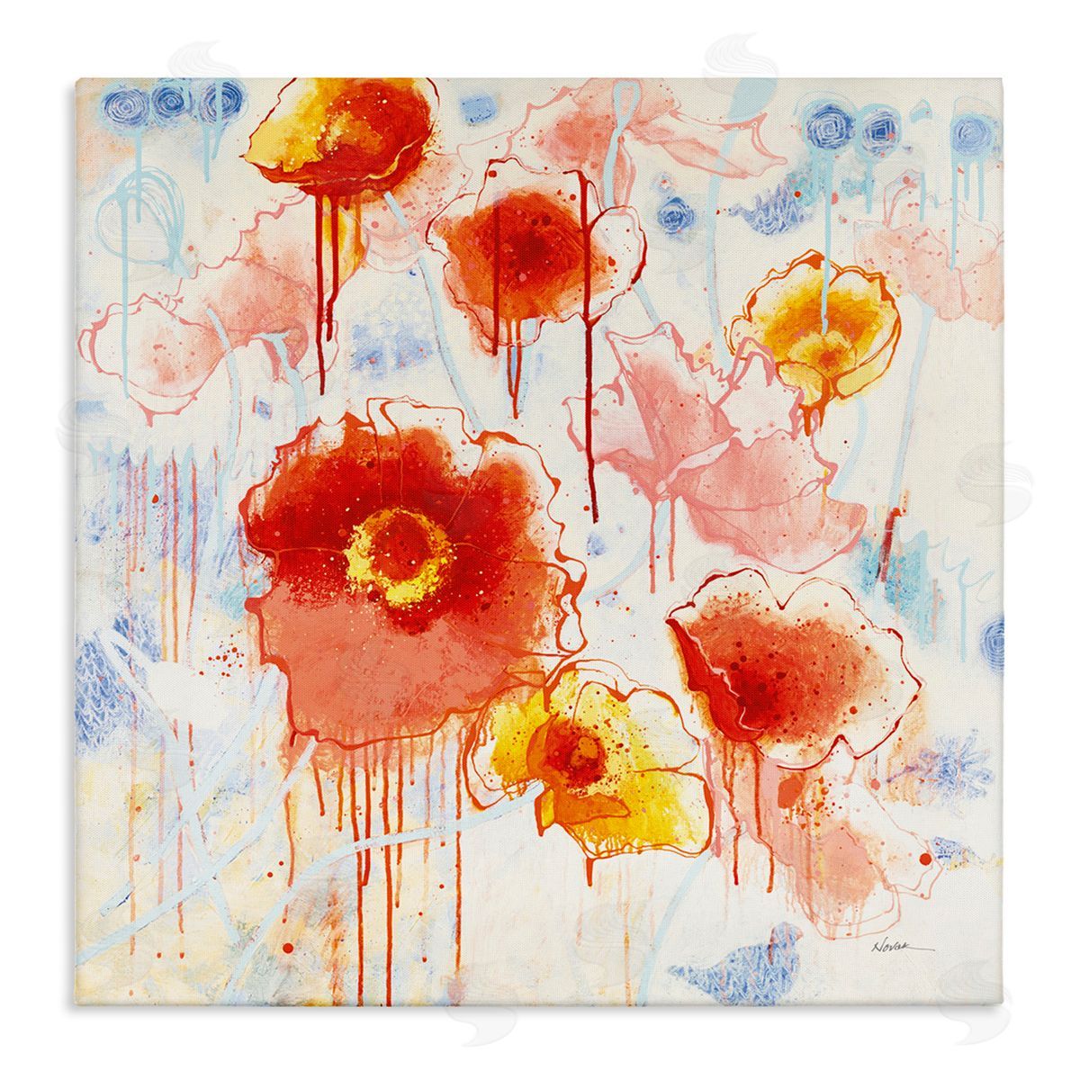 Dripping Abstract Poppies Canvas Wall Art, Home Decor by Shirley Novak